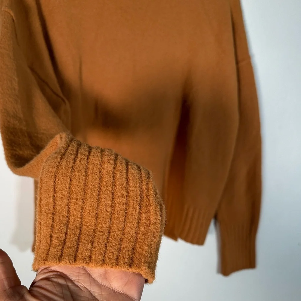 Free People Sweater Ribbed Mock Neck In Pumpkin Pie Cozy Knit Size S